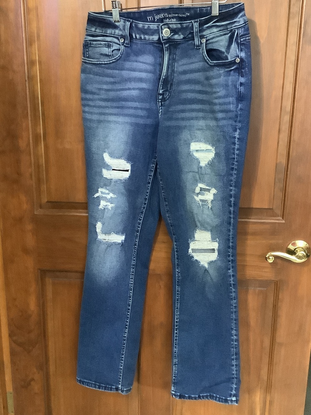 Maurices Distressed Dark Blue Straight-Leg Jeans